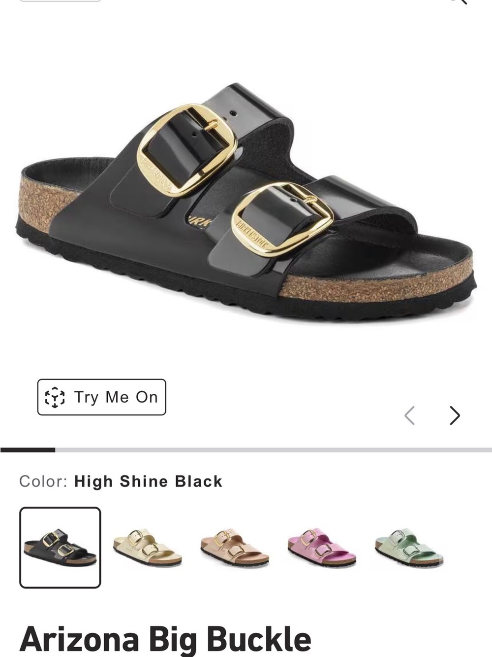 Birkenstock High Shine Black Arizona Sandal with Gold Buckles